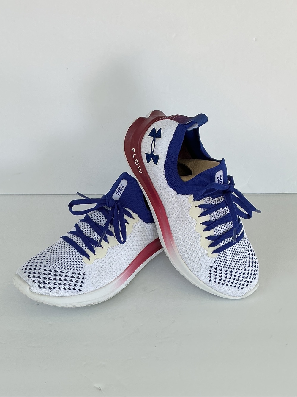 Under Armour White, Blue & Maroon Flow Knit Running Sneakers